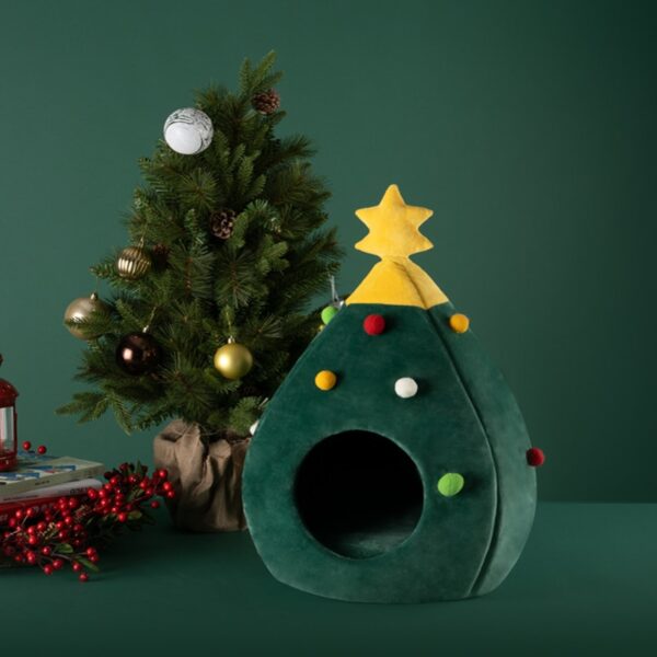 Pet House Cat Christmas Tree Shape Bed Dog Nest Puppy Cave Washable Cat Mat Warm Soft Winter Cat House Pet Supplies Pet Bed