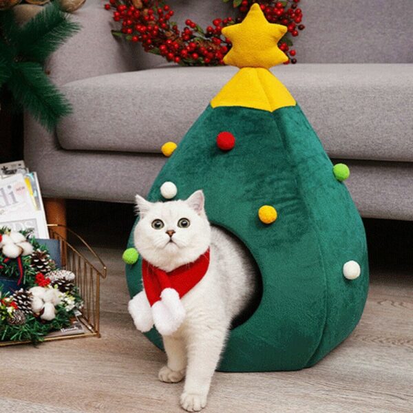 Pet House Cat Christmas Tree Shape Bed Dog Nest Puppy Cave Washable Cat Mat Warm Soft Winter Cat House Pet Supplies Pet Bed